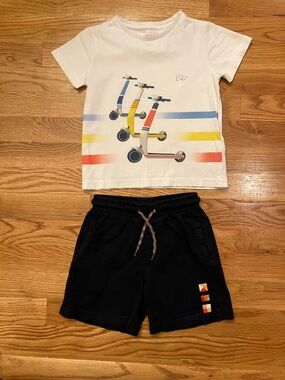 Mayoral 4T White Tee and Navy Shorts Set with Blue Yellow Red  Accents